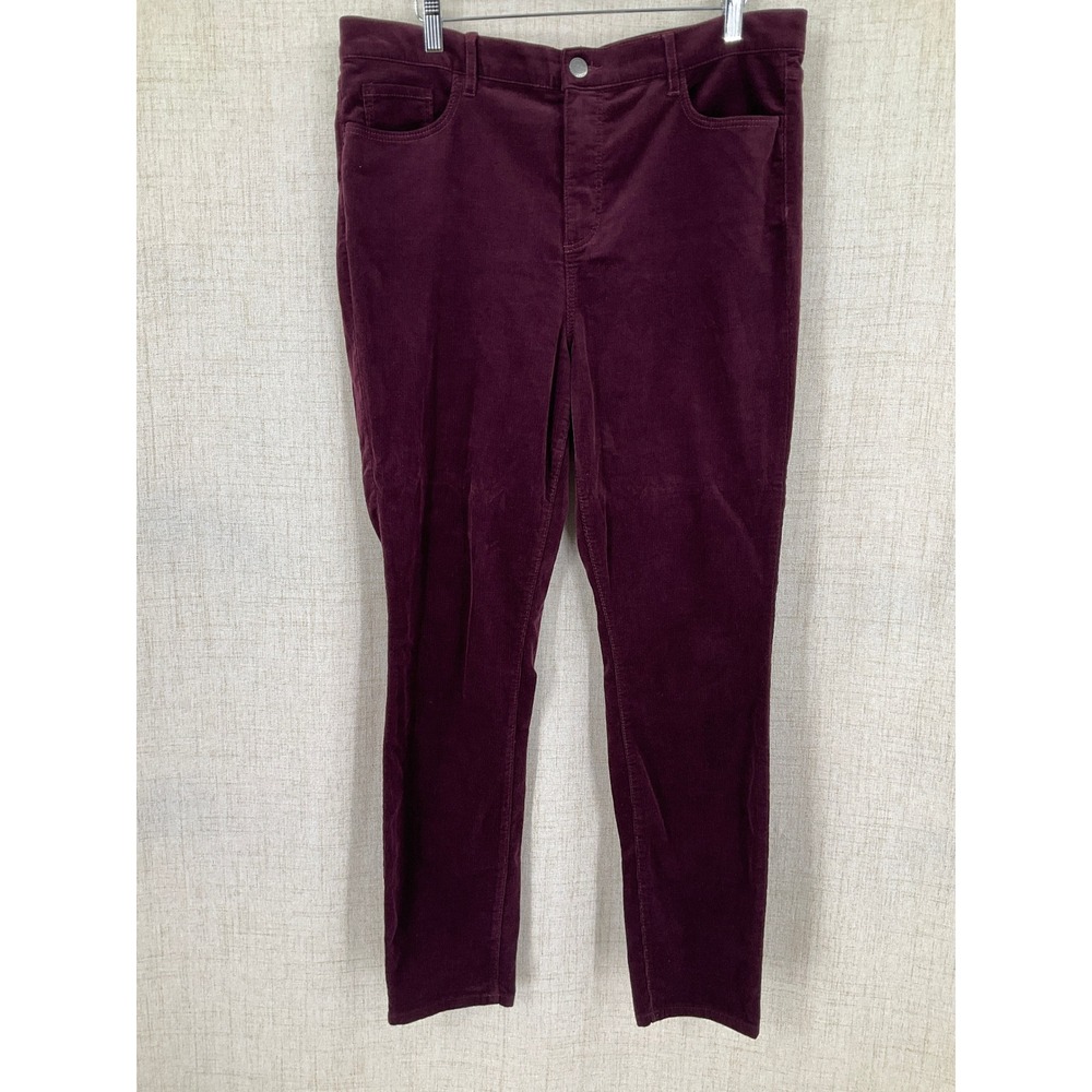LOFT Womens High Waist Corduroy Pants Burgundy Sz 14 Dark Academia Preppy
